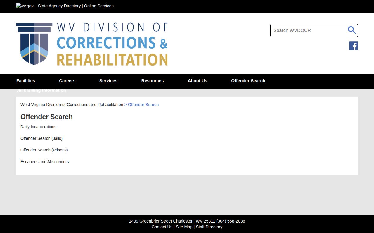 Summers County current custody record search at the WVDCR offender-search hub