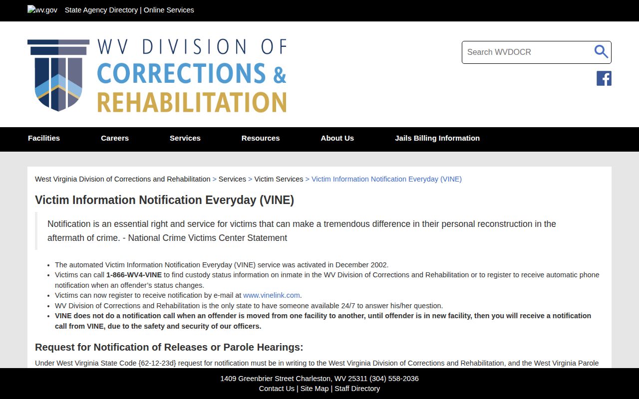 Hinton Summers County custody alert record information from West Virginia VINE