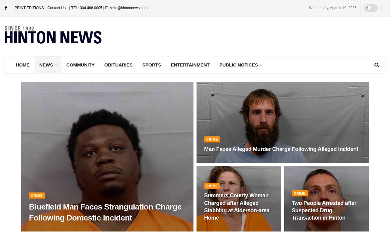Summers County crime news category at Hinton News showing dated local reporting