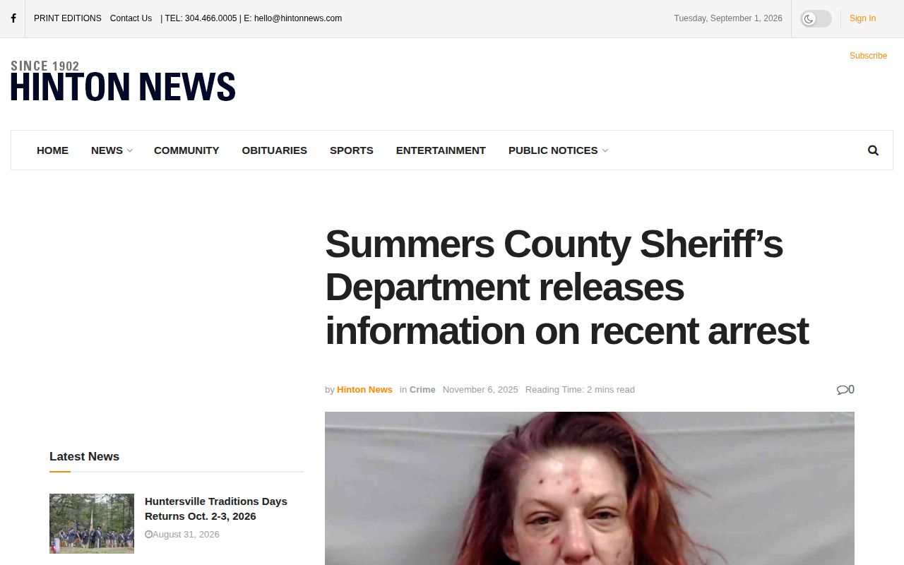 Summers County sheriff arrest news story with arraignment and Southern Regional Jail context